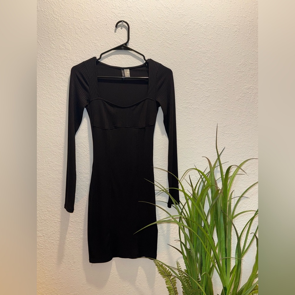 Black Ribbed Mini Dress
